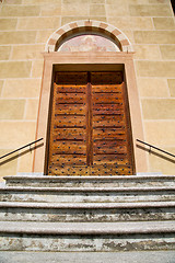 Image showing tradate  italy   church    door entrance and mosaic  