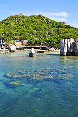 Image showing   kho white  beach    rocks  boat in thailand   