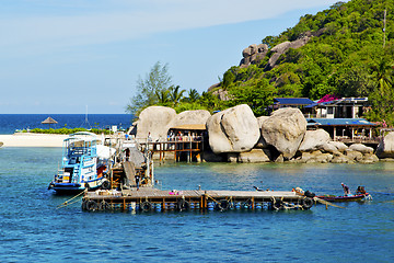 Image showing   beach    rocks house boat in thailand   