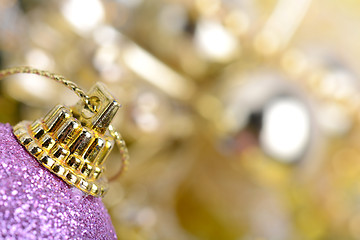 Image showing Christmas background with baubles and beauty bokeh, new year concept, close up