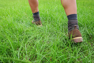 Image showing Hiking shoes on grass