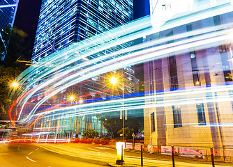 Image showing Car light trails and urban landscape in Hong Kong