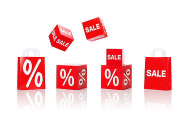 Image showing boxes and shopping bags with sale and percent sign