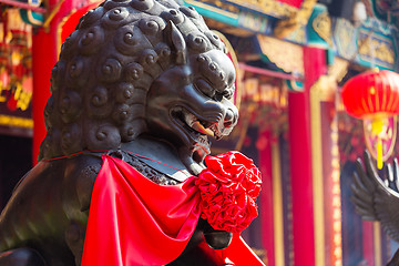 Image showing Lion rock stone in Chinese temple