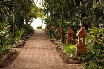 Image showing tropical garden and  the road to sea beach