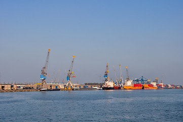 Image showing Rotterdam a sea cargo port skyline