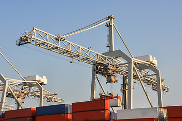 Image showing sea cargo port large cranes