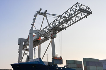 Image showing sea cargo port large cranes