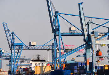 Image showing sea cargo port large cranes