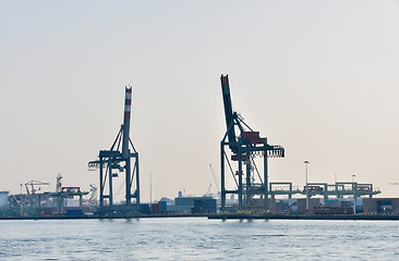 Image showing Rotterdam sea cargo port skyline