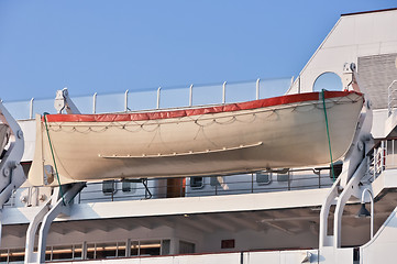 Image showing lifeboat aboard a cargo ship