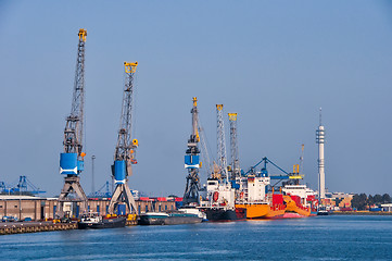 Image showing Rotterdam sea cargo port skyline