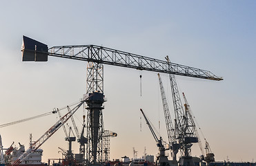 Image showing sea cargo port large cranes