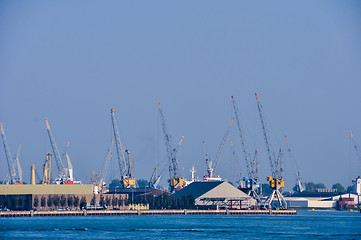 Image showing Rotterdam sea cargo port skyline