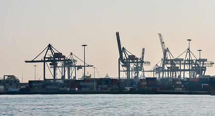 Image showing Rotterdam sea cargo port skyline