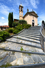 Image showing  church    jerago  old   closed brick tower sidewalk italy   