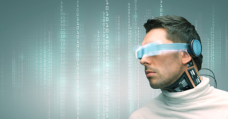 Image showing man with futuristic glasses and sensors