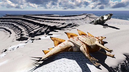 Image showing Dead dinosaurs on island