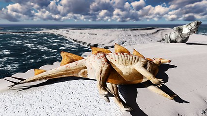 Image showing Dead dinosaurs on island