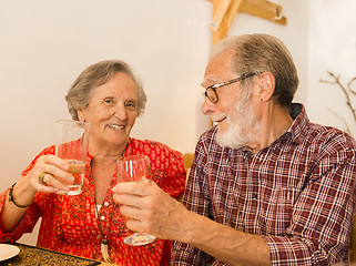 Image showing Old couple toasting 