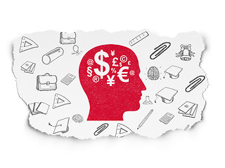 Image showing Learning concept: Head With Finance Symbol on Torn Paper background