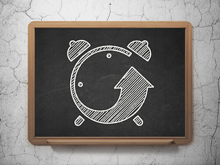 Image showing Timeline concept: Alarm Clock on chalkboard background