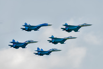 Image showing Team work of russian fighters SU-27 knights