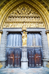 Image showing rose window weinstmister  abbey in  and marble antique  wall