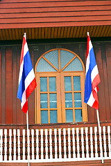 Image showing temple   in  bangkok thailand incision   terrace waving flag 