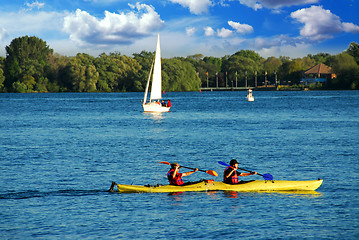 Image showing Kayaking on a lake