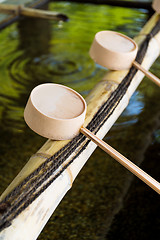 Image showing Traditional Japanese bamboo fountain dripping water