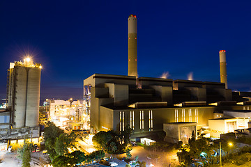 Image showing Coal power station and cement plant at night