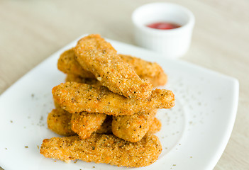 Image showing Fresh fried chicken on a white plate 