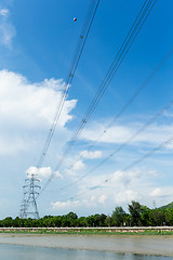 Image showing Electrical transmission tower at day time