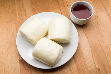 Image showing Mantou Chinese steamed bun and tea