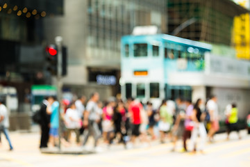 Image showing Blur view of Crosswalk and pedestrian at street in hong kong