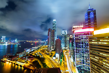 Image showing Hong Kong highrise buildings at night 