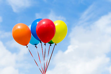 Image showing Bunch of colorful balloons in the blue sky