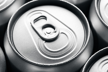 Image showing Tops of drink cans