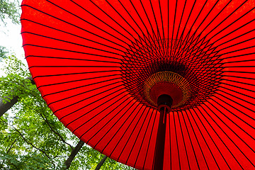 Image showing Red oriental paper umbrella 