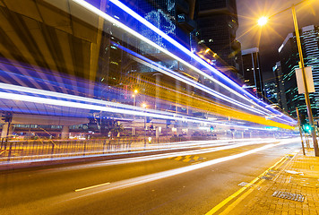 Image showing Car light trails and urban landscape in Hong Kong