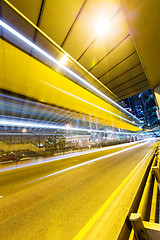 Image showing Hong Kong modern landmark building of city road light trail