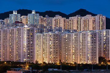 Image showing Hign density residential building in Hong Kong at night