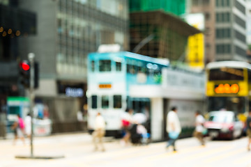 Image showing Blur view of Crosswalk and pedestrian at street in hong kong