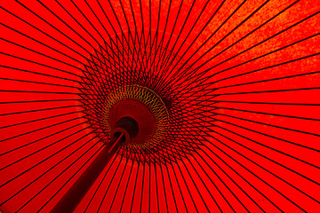 Image showing Red oriental paper umbrella