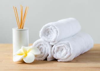 Image showing Aromatherapy spa plumeria and towel