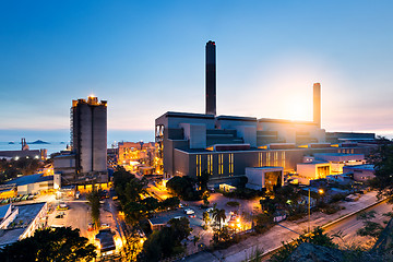 Image showing Industrial plant in Hong Kong during sunset