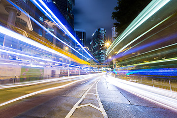 Image showing Hong Kong busy traffic on road at night