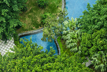 Image showing Bird view of the park and water fountain