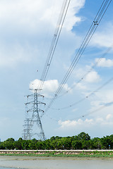 Image showing Electrical high voltage powerlines tower